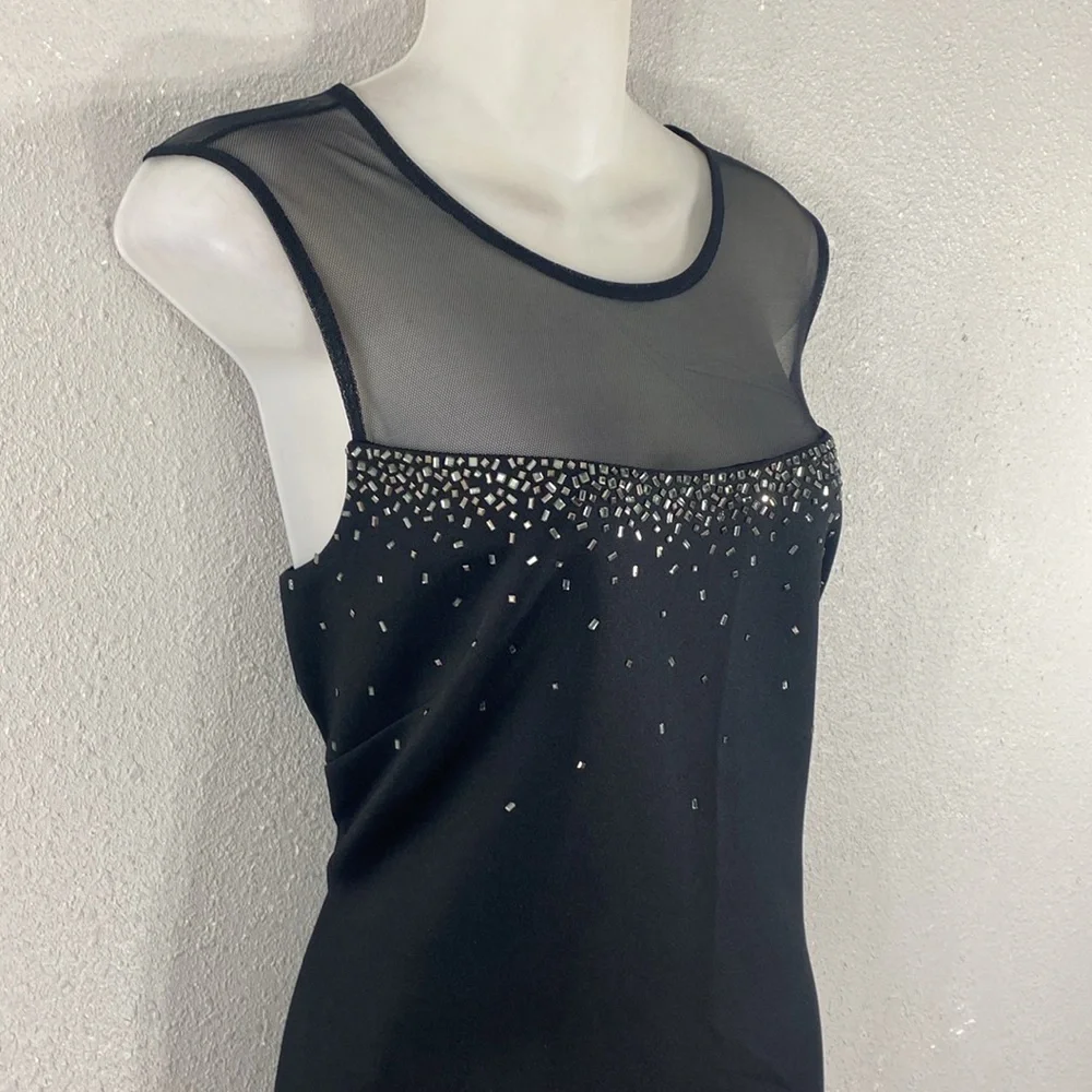 Calvin Klein black scuba mesh yoke crystal sleeveless sheath dress 12 AB22
